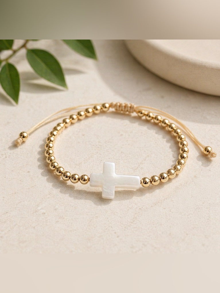 18k Gold Plated Beaded Cross Bracelet
